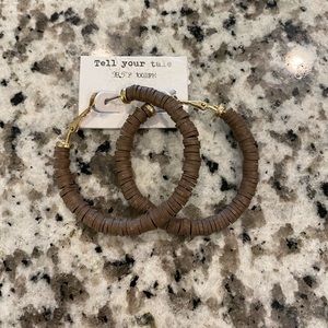 Beautiful Brown Clay Earrings with Full Metal Hoop